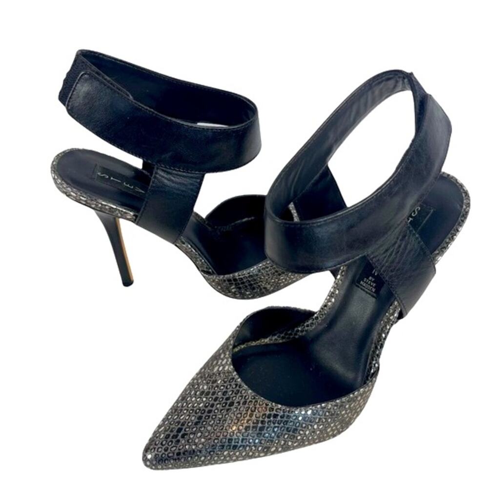 Steven by Steve Madden P-Evolve Black and Silver Metallic Leather Shoes Size 8